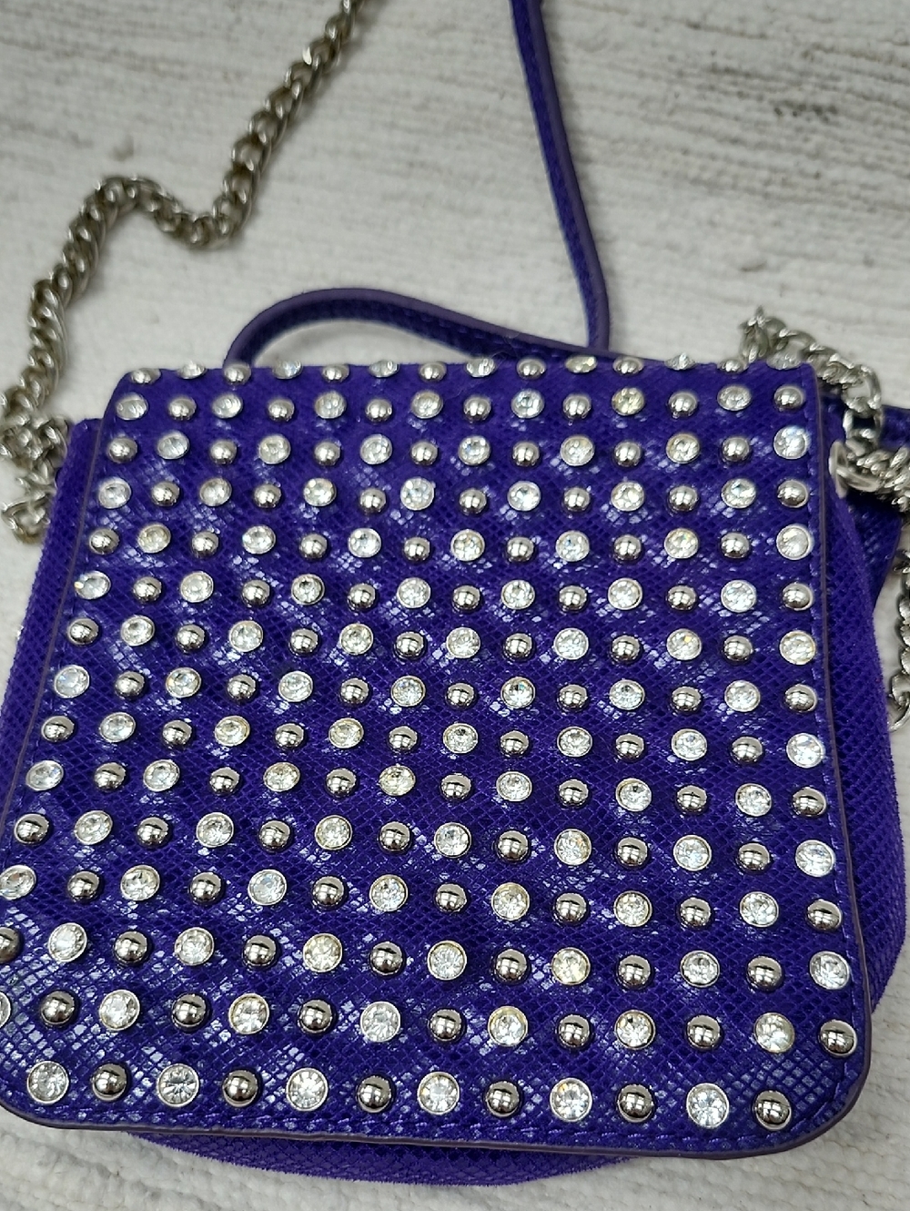 Cool Leather Purple Studded Crossbody with Silver Chain